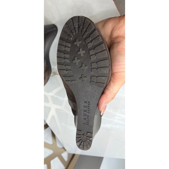 Lauren Ralph Yassinia Suede Leather Wedge Heels Mules Clogs Slip On Shoes 7 B - Picture 8 of 10